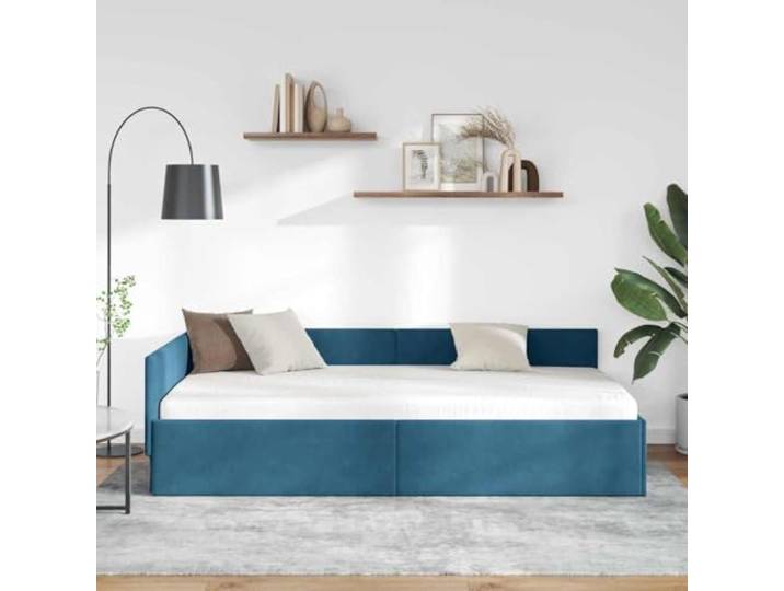 KTHLBRH Eckbett Samt blau 100 x 200 cm Platzsparendes L-Design, Lattenrost, wendbares Kopfteil, Sofabett für Gäste
