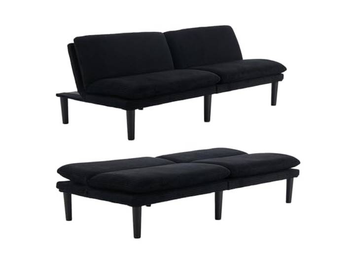 UNISOAR Sofa 3 Sitzer Sofa Schlafsofa mit Schlaffunktion, überzug Futon Klappsofa, Bettcouch, ecksofa, Couch, 5 Verstellbare Winkel, Ideal für Wohnungen Wohnzimmer (Schwarz)