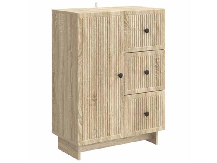 TEKGHUT Sideboard Sonoma-Eiche 66 x 34,5 x 90 cm Holzwerkstoff Metallknopf-Drehgriffe, 90°-Pendeltüren, Regal-Bauweise, Wandbefestigungen, feuchtes Tuch