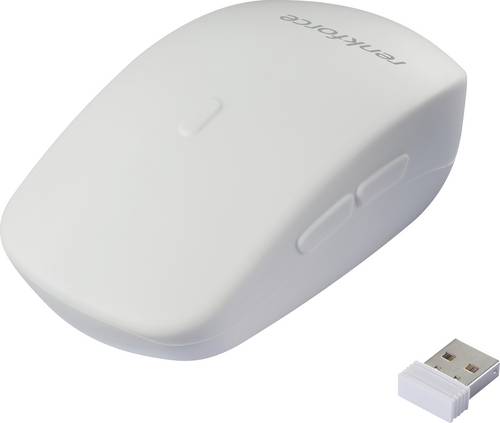 Renkforce RF-WRM-300 Hygiene-Maus Kabellos Optisch Weiß 5 Tasten 800 dpi, 1000 dpi, 1200 dpi Spritzwassergeschützt