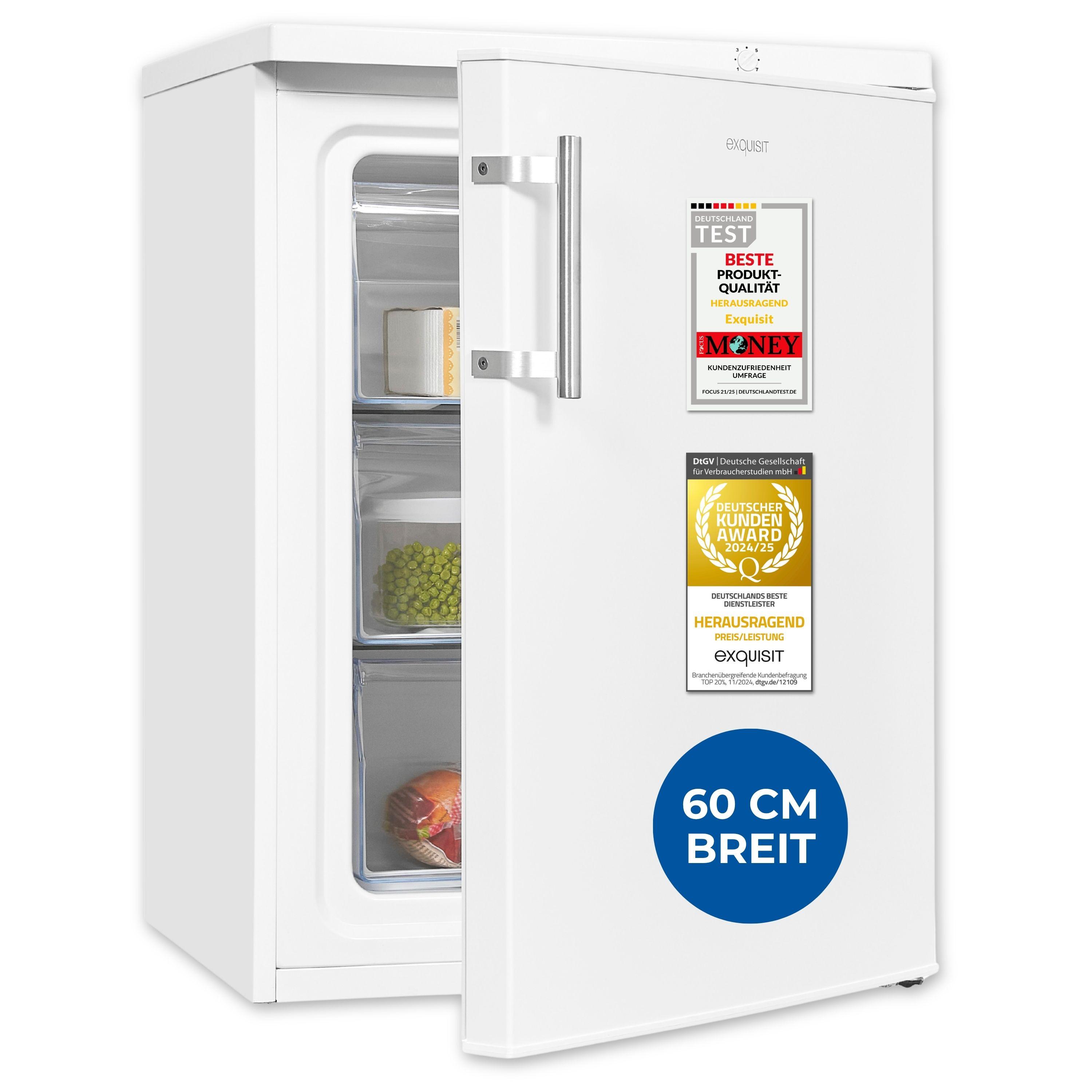 Exquisit Gefrierschrank 60cm Breite, 98 Liter, klein, 3 Schubladen, 4-Sterne-Gefrieren, Handgriff, GS18-H-170E weiss