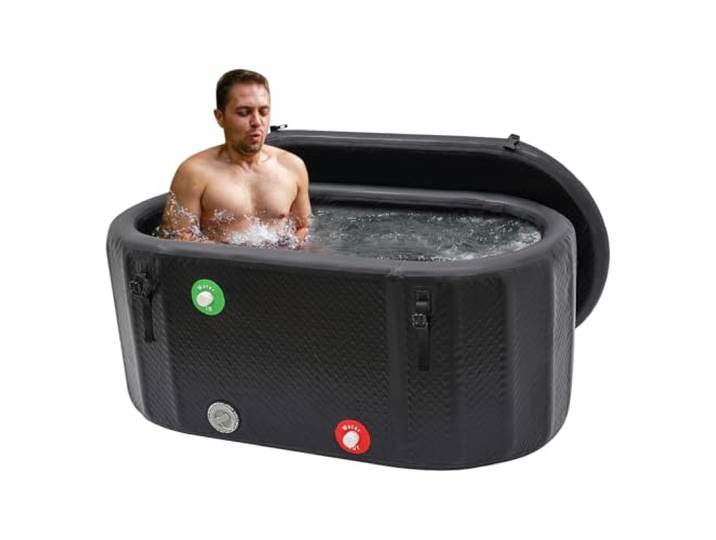 Eisbaden Tonne,Eisbadewanne 370l Professionell Erwachsene Eiswanne FüR Athleten Aufblasbare Badewanne Faltbare Eiseimer Mit Deckel Und Aufblasbare Pumpe,KäLtetherapie FüR Sportler (150 * 80 * 67cm)