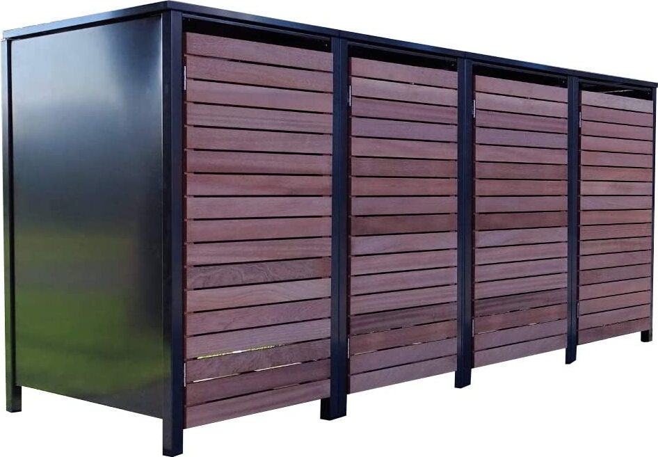 4 Premium Tailor-Mülltonnenboxen für 120 Liter Tonnen Anthrazit / Front-Edelholz
