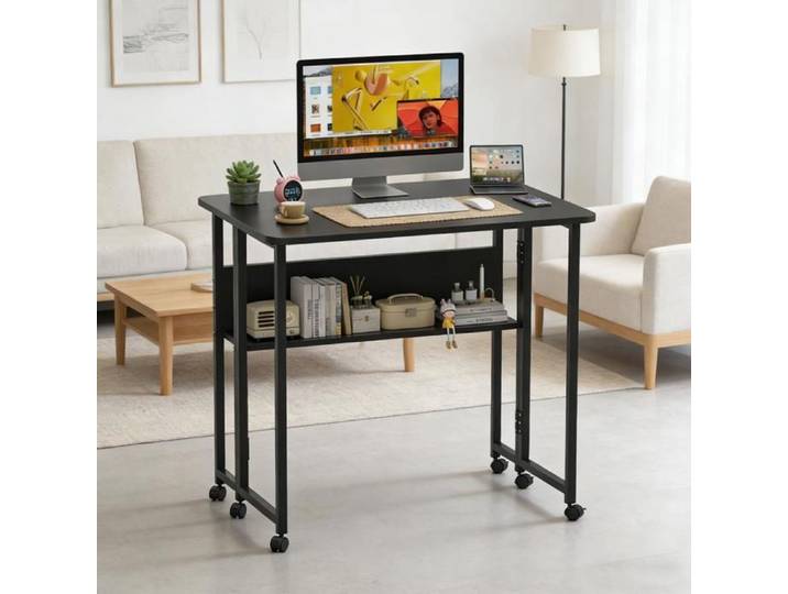 MIPAN. Bureau D'ordinateur Pliable Pour La Maison Roulettes Pivotantes Silencieuses Mobile 80 X 58 X 75 Cm Noir