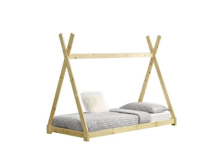en.casa Kinderbett, »Onejda« Kinderbett Tipi Bett aus Kiefernholz 90x200cm Natur