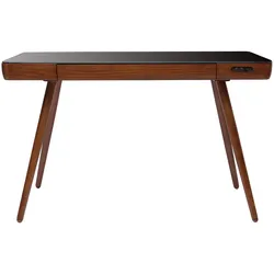 Vernetzter Multimedia-Schreibtisch mit schwarzem Glas- und dunklem Nussbaumholzschublade L120 cm CLEVER