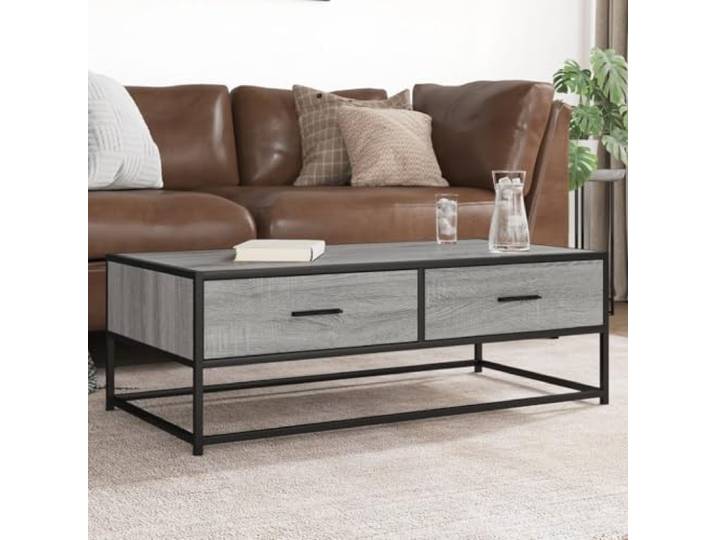 HEFZGDB Couchtisch Grau Sonoma 100x50x35 cm Holzwerkstoff und Metall Beistelltisch mit Stauraum Industriell