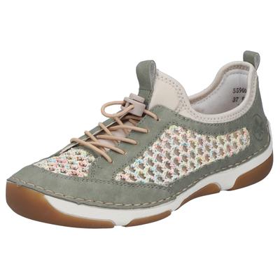 Slip-On Sneaker RIEKER, Damen, Gr. 40, Leder Textil, grün (schilf, creme), Nubuklederimitat, Textil, Schuhe, Slipper, Freizeitsneaker, Halbschuh mit Schnellverschluss