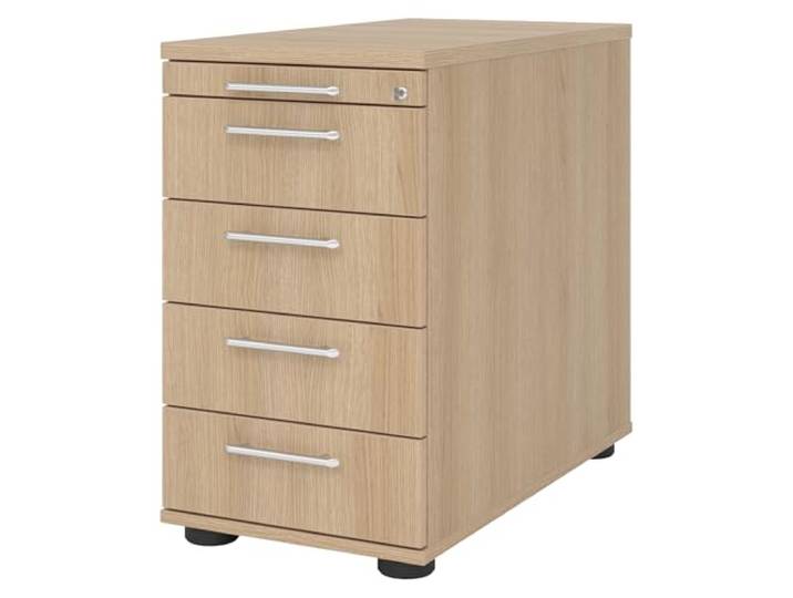 bümö Schreibtisch Schrank abschließbar, Schubladenschrank Holz in Eiche, Container mit Schubladen - Schubladen Schrank Büro, Schreibtisch Container od. Schreibtisch Kommode mit Relinggriffe