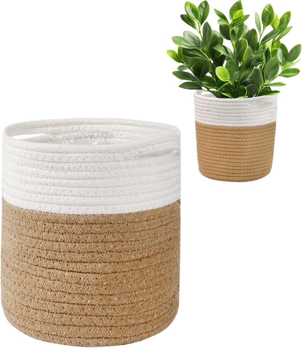 Decoratieve Plantenmand van Geweven Katoentouw - Opbergmand voor Woonkamer