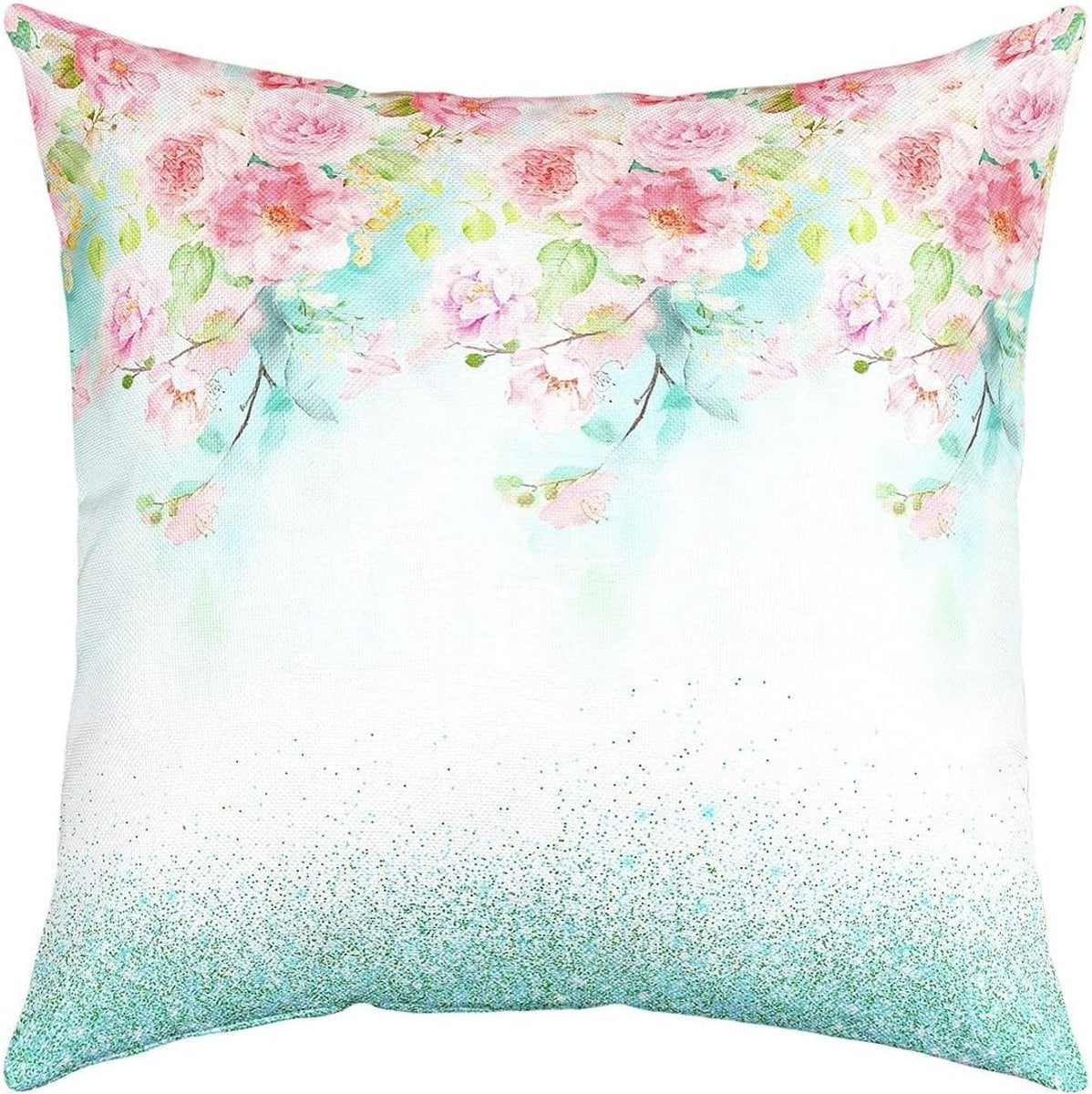 Roze Aquarel Bloemen Sierkussensloop Botanisch Rustiek 60x60 cm