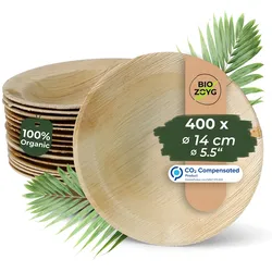 BIOZOYG 400 Stück tiefe Einwegteller Ø 14cm Suppenteller Palmblatt-Teller, Schale für Suppe und Eintöpfe, Partys und Catering, biologisch abbaubar