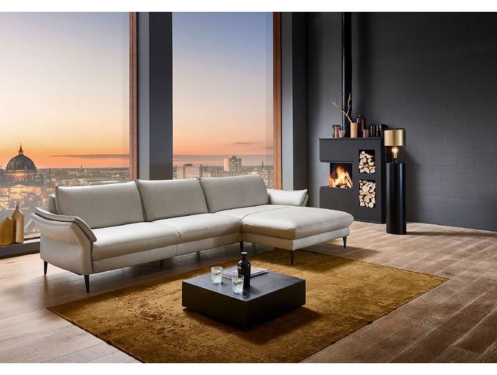 Ecksofa Bern mit opt. Relaxfunktion Grau Echtleder Viera 334 x 86 x 172cm Longchair davorstehend rechts Keine Funktion Modern