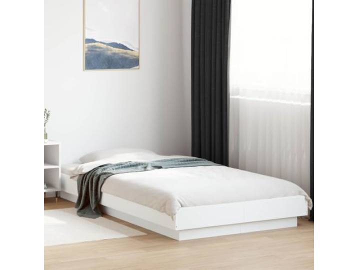 RJPLMFV Bettgestell mit LED, Weiß, 80 x 200 cm Holzwerkstoff, feste Latten, USB, modern, leicht zu reinigen