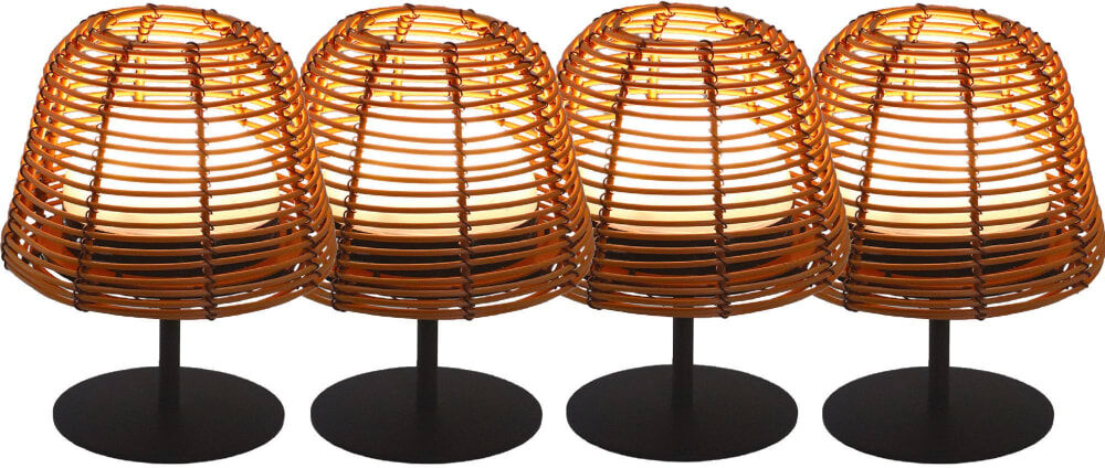 LUMISKY Lot de 4 lampes de table sans fil led polyrotin marron h16cm Marron 11x16x11cm