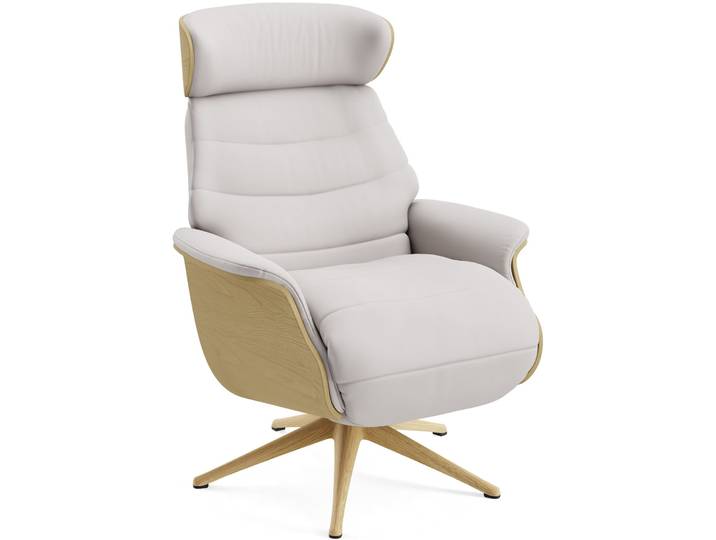 Eleganter Relaxsessel Cam Leder Savoy - 967 Light Grey neigbar B 83 cm T 88 cm H 113 cm - Farbe: Savoy - 0967 Light Grey - Material: Leder/Eiche -