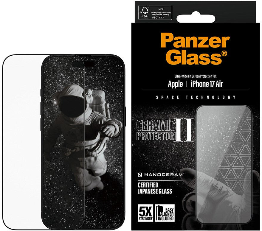 iPhone Air PanzerGlass Ceramic Skærmbeskyttelsesglas m. EasyAligner - Ultra Wide Fit - Gennemsigtig