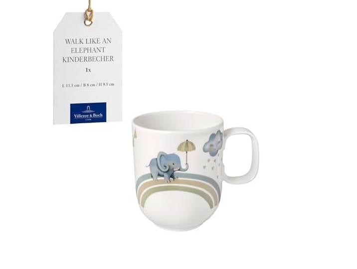 Villeroy & Boch - Boho kids Walk like an elephant Grande tasse pour enfants avec anse\, Tasse en porcelaine\, Vaisselle pour enfants\, Lavable au lave-vaisselle\, Compatible micro-ondes