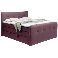 hapo Boxspringbett Cosima 180 x 200 cm Stoff Rot Brombeer