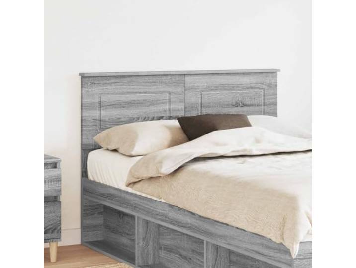 Modernes Holzbau-Kopfteil in sonoma grau, eckig, minimalistisch mit klaren Linien und kleinem Dekor, leicht zu reinigen mit trockenem Tuch, ideal für