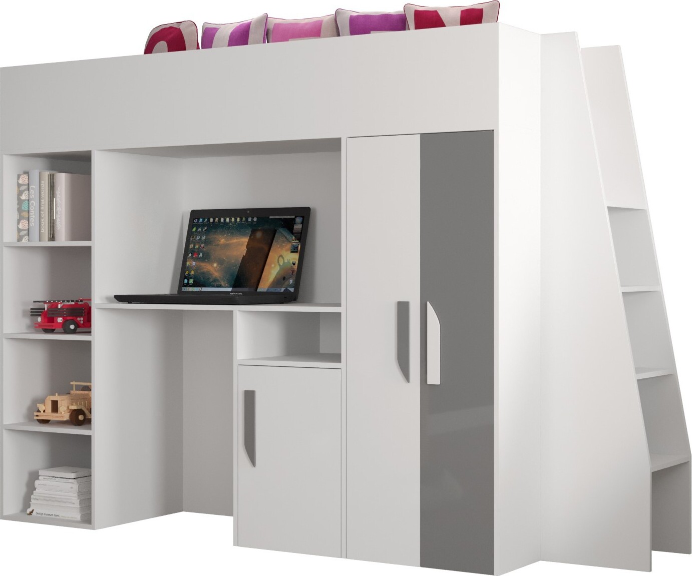 MINIO go for it, Etagenbett "PARTY 15", Griffe aus MDF, Graue / Weiße Farbe