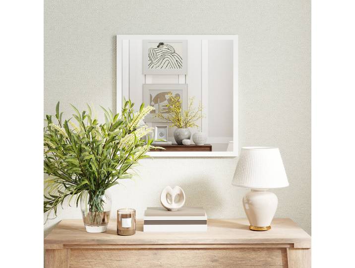 HOMCOM Miroir Mural Carré 50x50cm Cadre Bois Blanc
