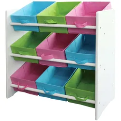 Buntes Kinderregal Regal für Kinder, Holz, 9 Ablageflächer, mit Boxen