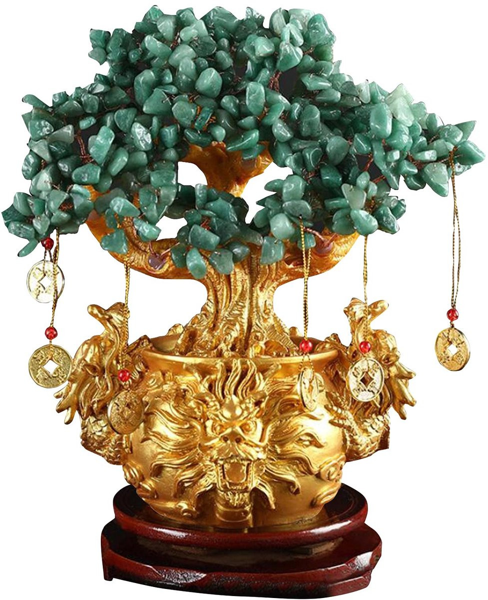 Solidchoice Feng Shui Geldboom Ornament met Groene Aventurijn in Geldzak voor op tafel