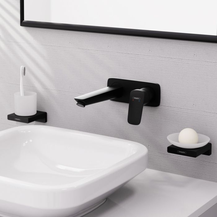 Hansgrohe Logis Einhebel-Waschtisch-Armatur 71220670 mattschwarz, UP, für Wandmontage, Ausladung 195mm