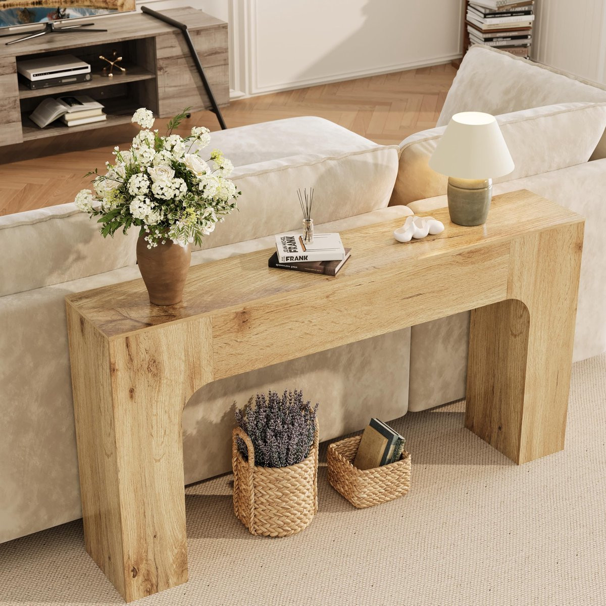 HOERFURIY Houten Console Tafel in Landelijke Stijl, Breedte: 160 cm, Naturel