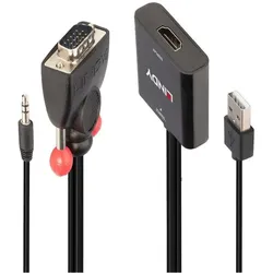 Lindy VGA & Audio, to HDMI Converter (HDMI, VGA, 4.50 cm), Data + Video Adapter, Schwarz