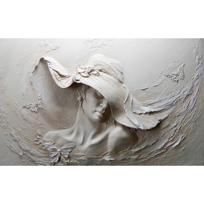 Fototapete PAPERMOON "Frau mit Hut in Stein", bunt, B:2,5m L:1,86m, Vlies, Tapeten