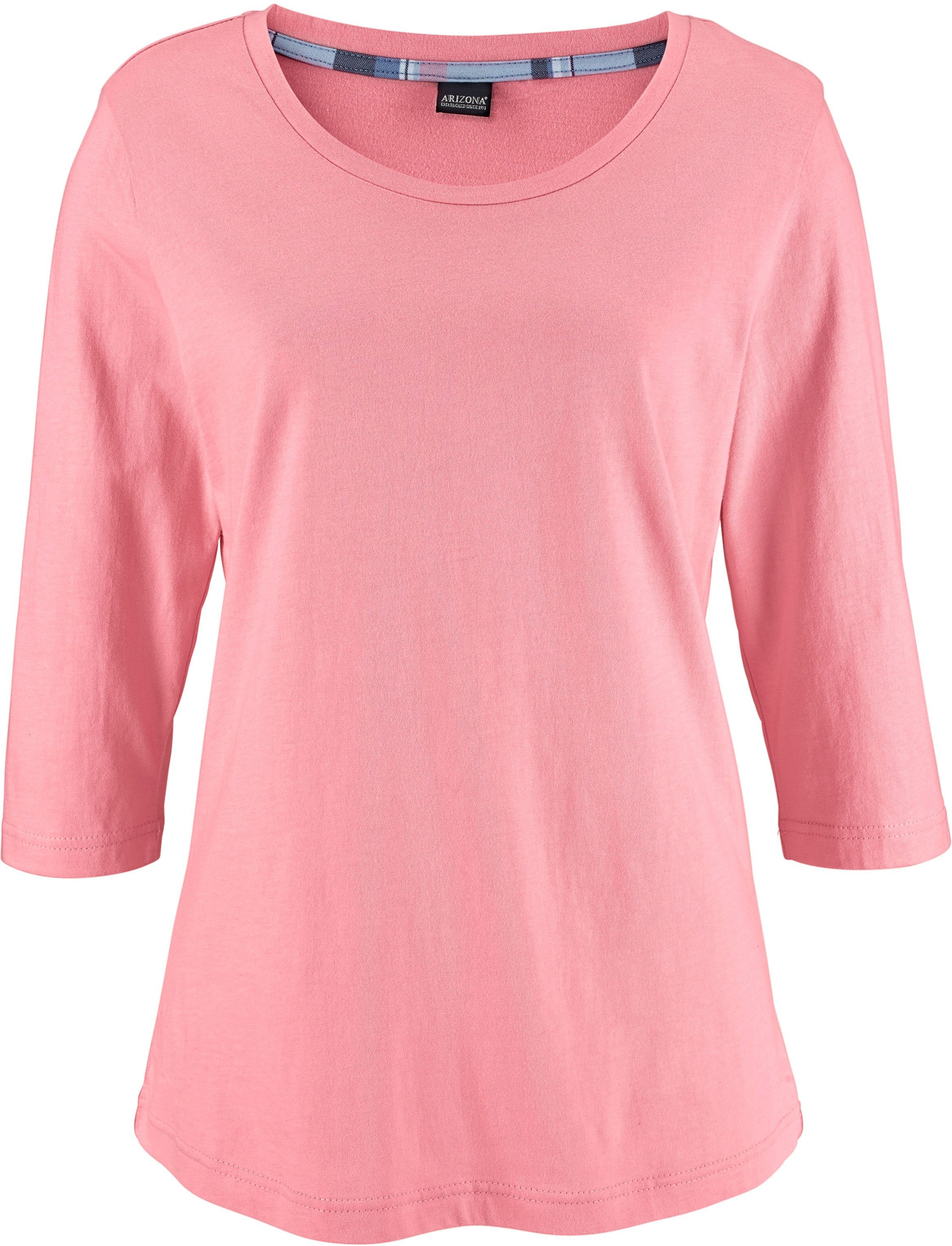 Pyjama ARIZONA, Damen, Gr. 36/38, orange (koralle, kariert, ecru, kariert), Single Jersey, Obermaterial: 100% Baumwolle, unifarben, bequem lang, Rundhals, Homewear-Sets Pyjama, mit passenden Basicshirts