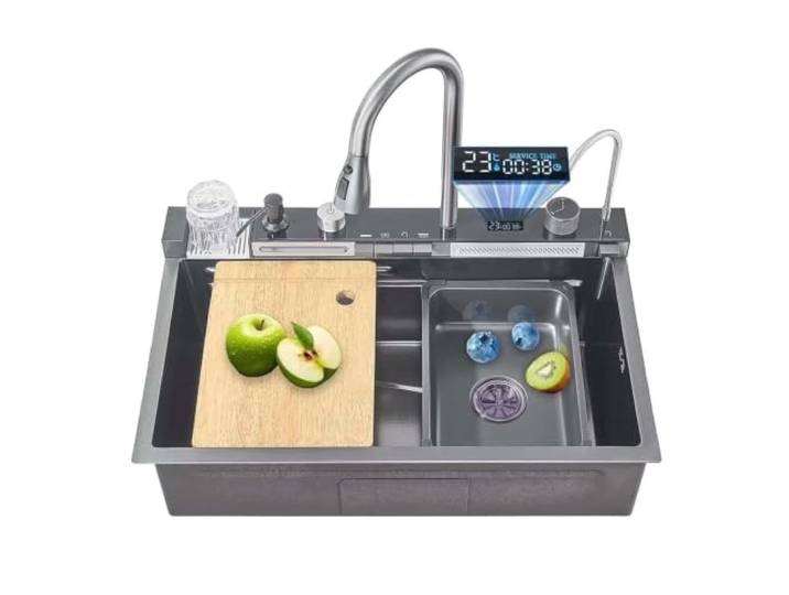 Multifunktionale Intelligente Wasserfall-Küchenspüle Aus Edelstahl Mit Integrierter Digitalanzeige, Große Einzelspüle Einfache Installation