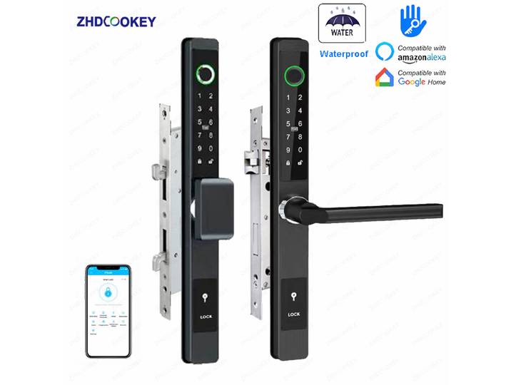 Serrure de porte numérique biométrique ZHDCOOKEY, étanche, application TTLock, BLE, empreinte digitale, carte RFID, mot de passe, serrure intelligente pour porte coulissante en aluminium