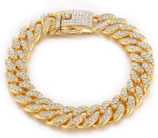 Inspire Picks Luxury Rhinestone Dog Chain Collar Stainless Steel Pet Jewelry For Dogs & Cats gold