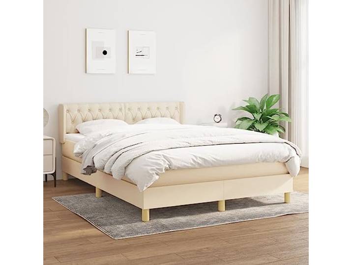 RJPLMFV Komplettes Bett, 140 x 200 cm, Stoff mit Taschenfederkernmatratze Verstellbares Kopfteil, mittlere Unterstützung, atmungsaktiver Stoff, langlebig