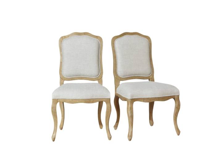 Lot de 2 chaises style romantique en hévéa et lin premium lin