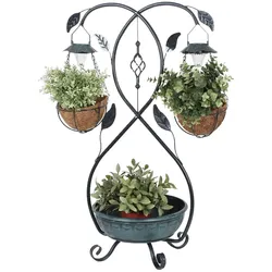 Pflanzenständer Solar Blumentopfleuchte Außenlampe Garten Dekoration Außen Leuchte, Blumenranken Design, Stahl, silber, grau, H 80 cm