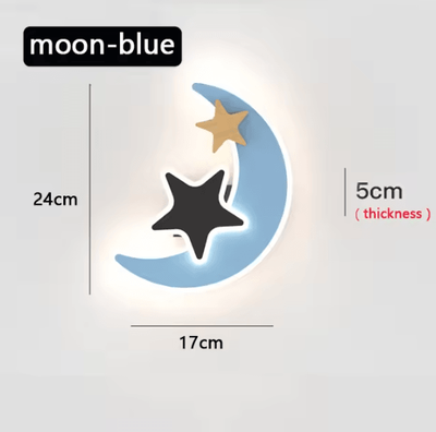 Inspire Curations Cartoon LED Rocket Moon Star Wall Lamp For Kids moon Blue warm White (2700 3500k)