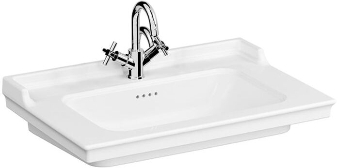 VitrA Valarte Möbelwaschtisch 7802B003-0001 weiß hochglanz, 79,5 x 53 x 21,5 cm, 1 Hahnloch mittig, mit 4 Überläufe mittig