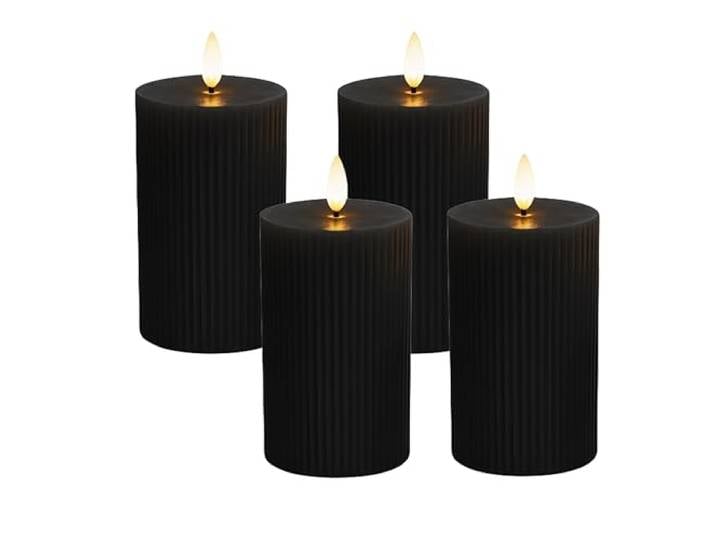 Relaxdays Bougies LED\, en lot de 4\, H x D : 13 x 7\,5 cm\, choix de couleurs flamme vacillante\, cire véritable\, rainures\, bougies en bloc sans flamme