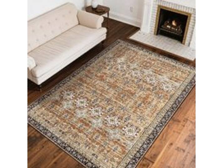VEVOR Flächenteppich 2439x3048 mm Kurzflor, waschbarer Wohnzimmerteppich, rutschfester Teppich, Vintage-Stil, Innenmatte für Schlafzimmer, Wohnzimmer, Kinderzimmer, Büro, Braungrün