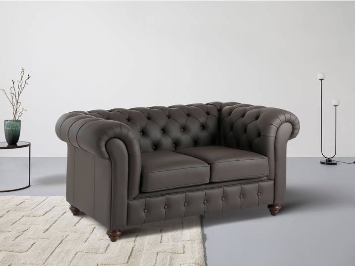 Chesterfield-Sofa, 150x89x74 cm, Struktur (100% Polyester), Braun, 2-Sitzer, Klassisch, Home-affaire