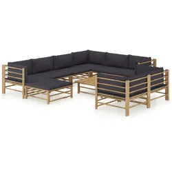 Helloshop26 - Gartenmöbel-Set 10-teilig mit dunkelgrauen Bambuskissen 02_0015044
