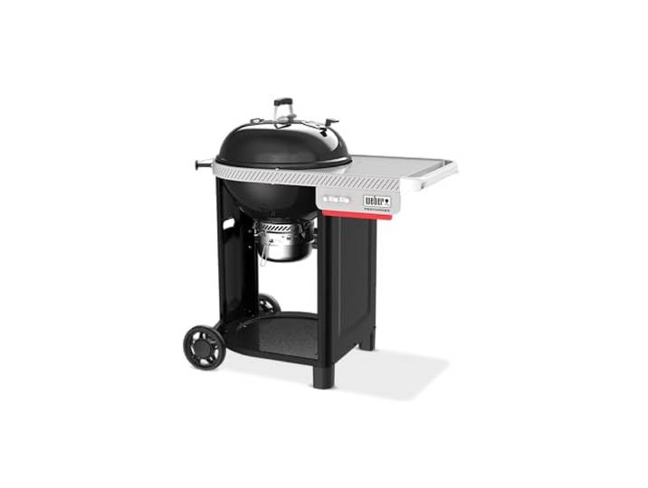 Weber Performer Holzkohlegrill 57 cm mit Wagen und Rädern Rostbeständige porzellanemaillierte Oberfläche, Deckelthermometer, One-Touch-Reinigungssystem, 2342 cm² Grillfläche, Schwarz