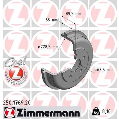 ZIMMERMANN Bremstrommel COAT Z 250.1769.20 Hinterachse für Ford