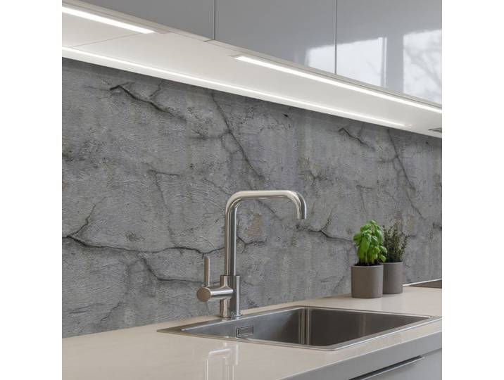 KitchenYeah crédence de cuisine Motif Béton Ancien avec Fissures Effet Mur Gris et Brun 200x80cm