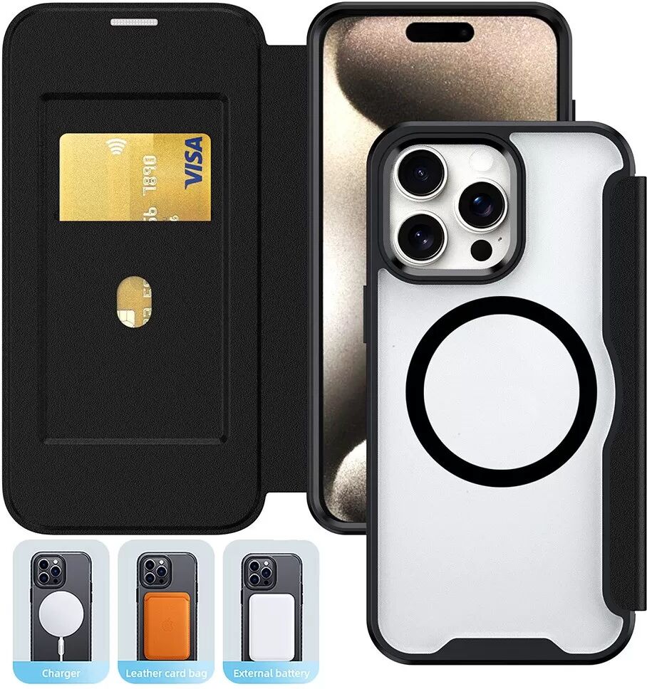 INF Schwarze magnetische PU-Leder-Brieftasche kompatibel mit iPhone 17 Air - Kartenhalter & RFID-Blockierung