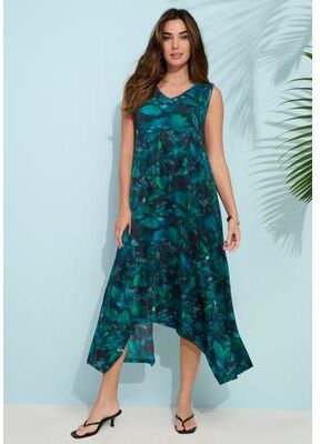 Plus Size Women's Sleeveless Swing Dress by Roaman's in Teal Petunias Floral (Size 38/40)